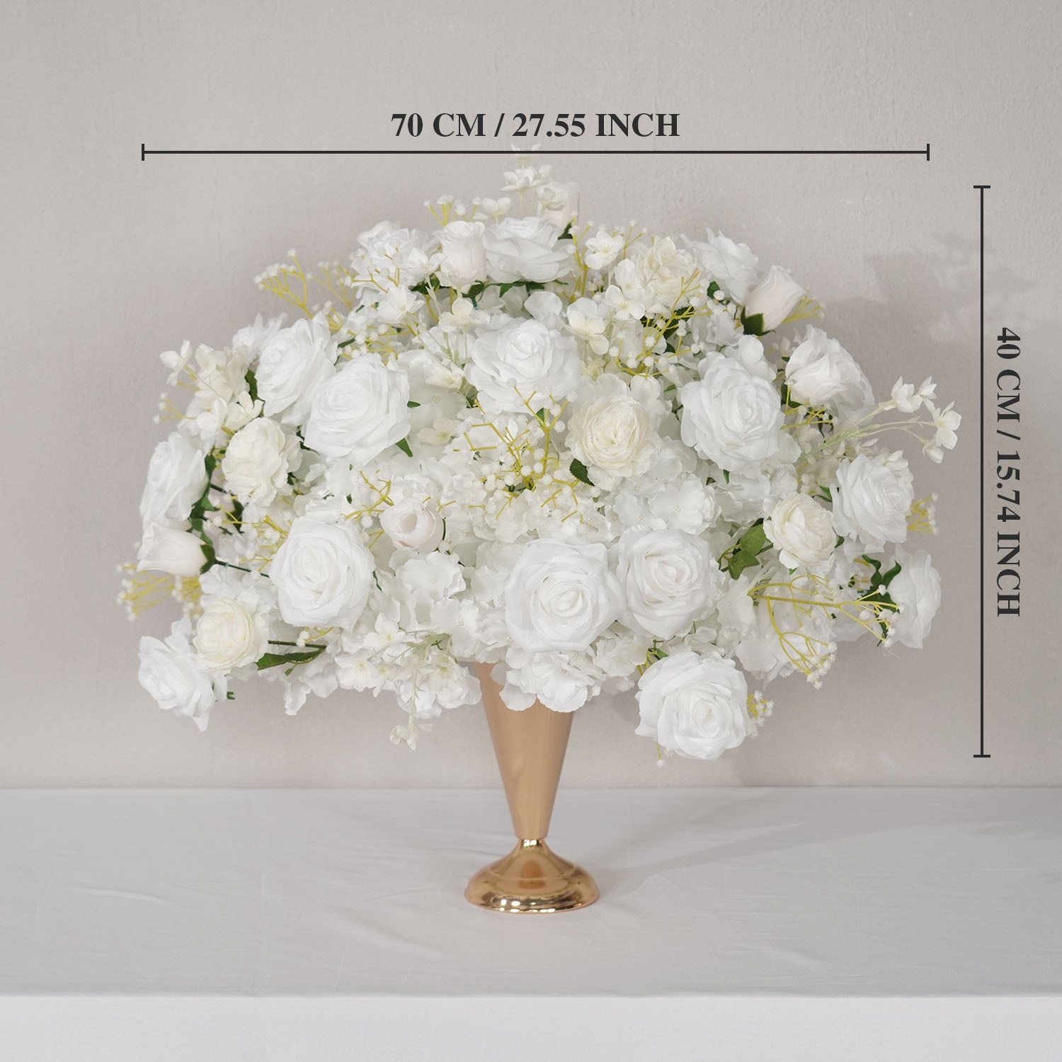 Uflower White Rose Baby's Breath Flower Ball For Table Centerpieces
